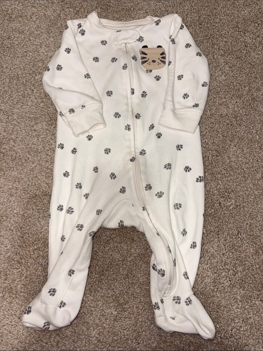 Carters Cream Paw-Print Baby One-Piece Footed Pajamas